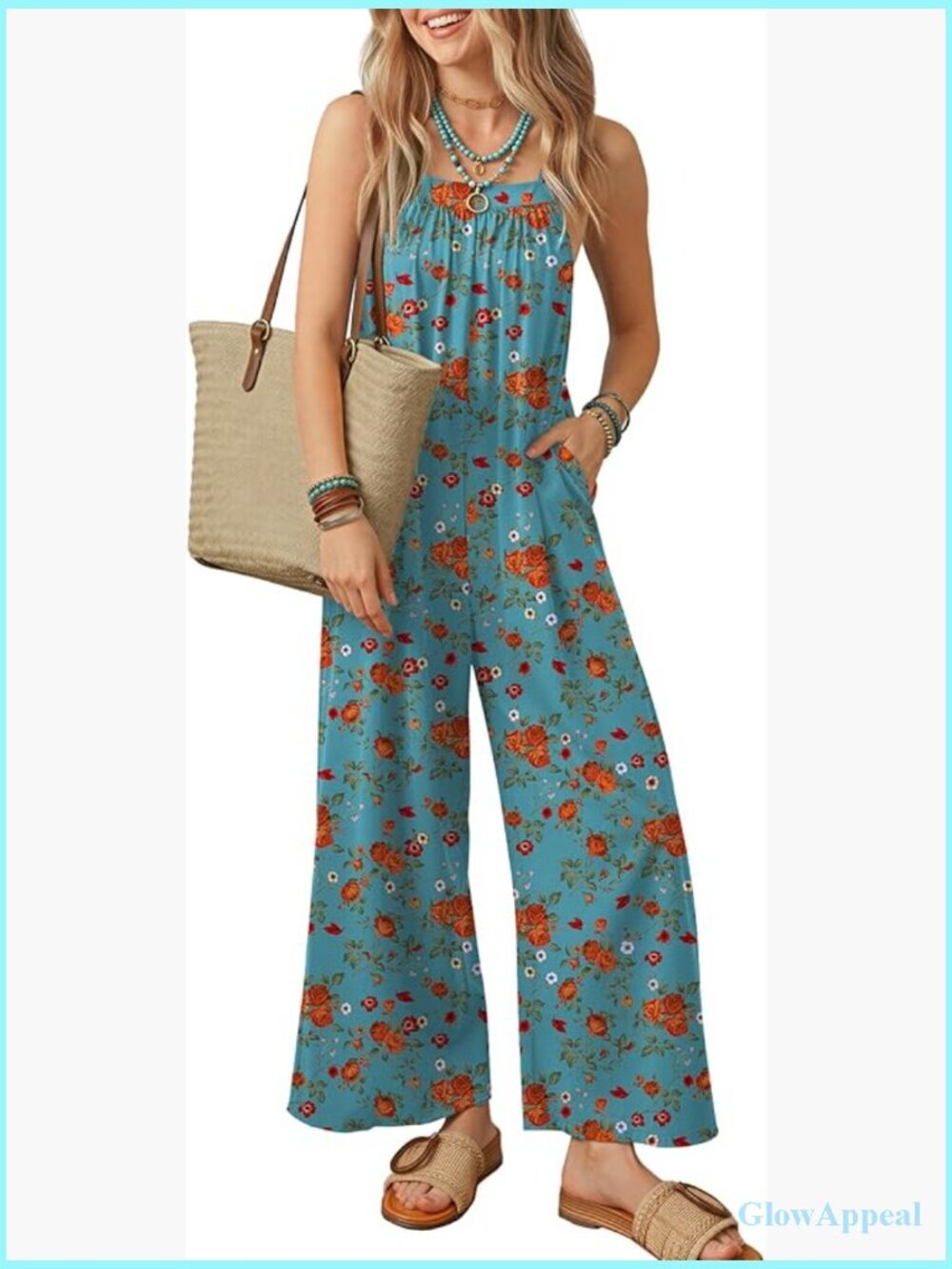 Wide Leg Jumpsuit with Pockets Adjustable Straps S-XXL